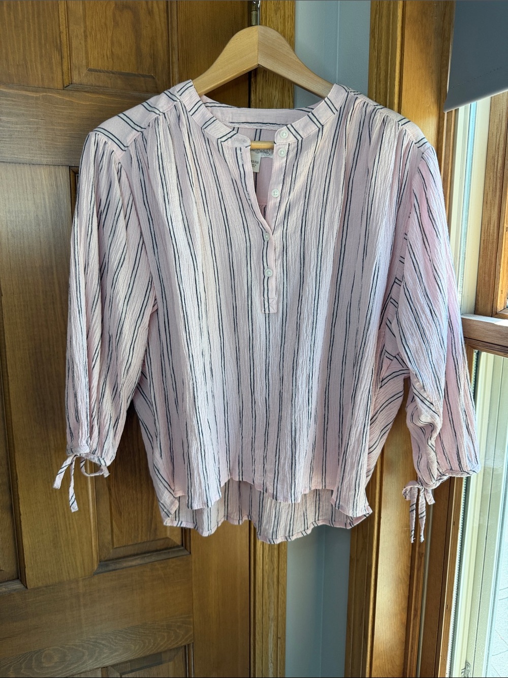 Treasure & Bond Striped Pink and Gray Popover Blouse